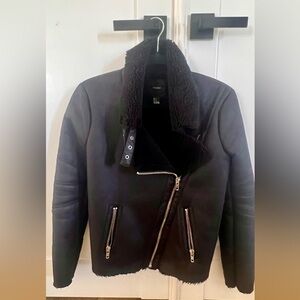 Forever 21 Black Leather Jacket with Shearling Collar